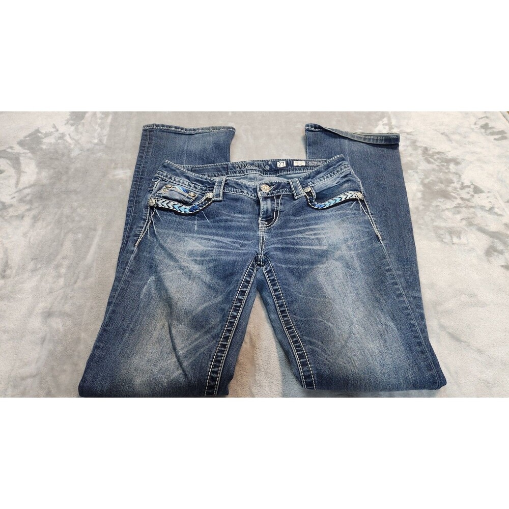 Miss Me Jeans Women's 27 Faded Wash‎ Signature Boot Cut Embroidered Jeans